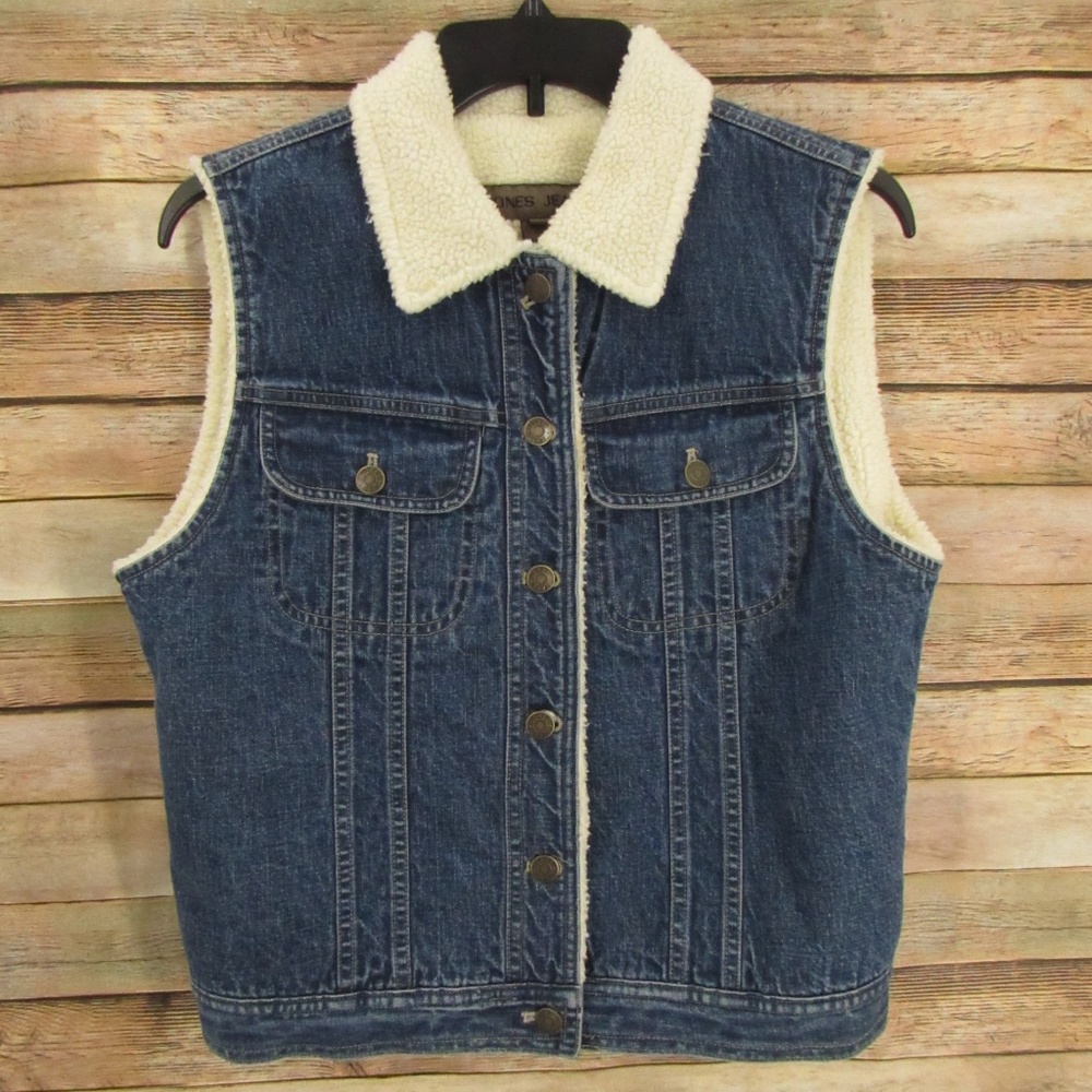 Jones Jeans Jean/Sherpa Button Front Vest 8